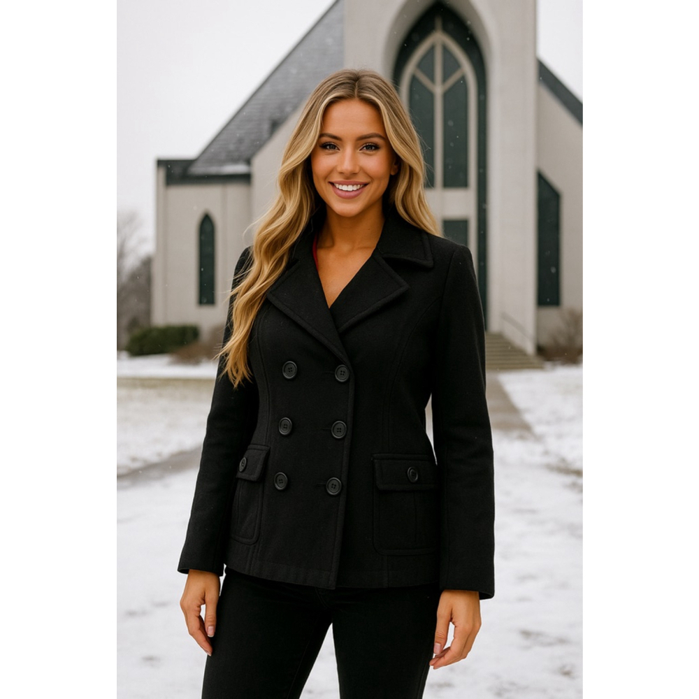 Motherhood Maternity Black Wool Peacoat Red Lining M Winter Cold Classic Luxe
